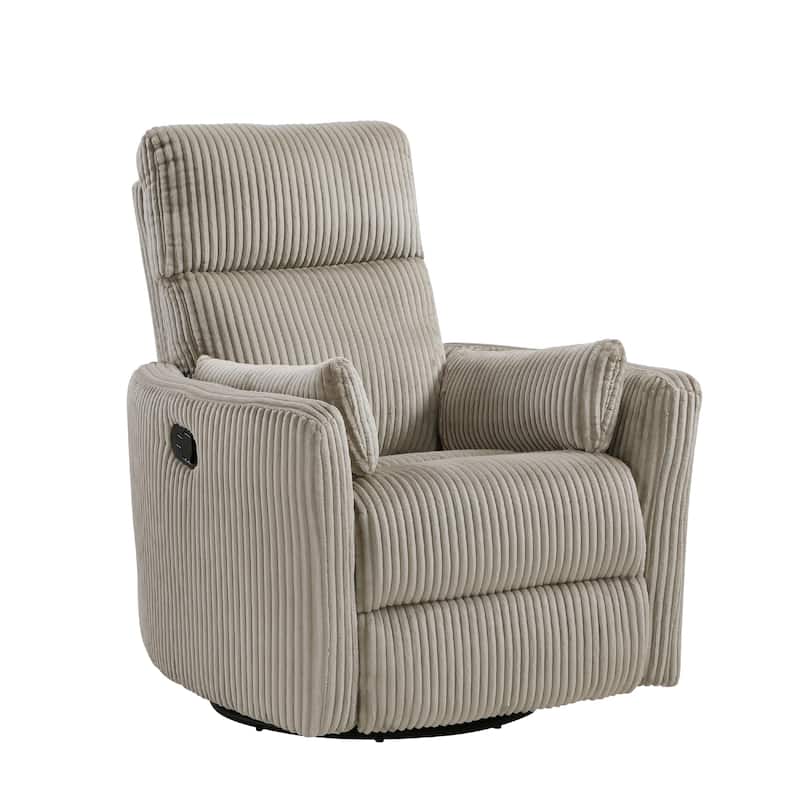 Rix Manual Swivel Glider Recliner Chair, 2 Pillows, Gray Corduroy
