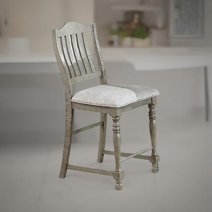 Rizi Counter Height Chair Set of 2, Carved Legs, Open Slats, Gray Wood