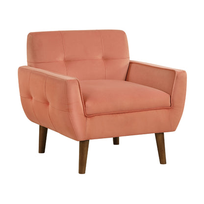 Roa Accent Armchair, Light Brown Velvet, Tufted Back w Tapered Legs