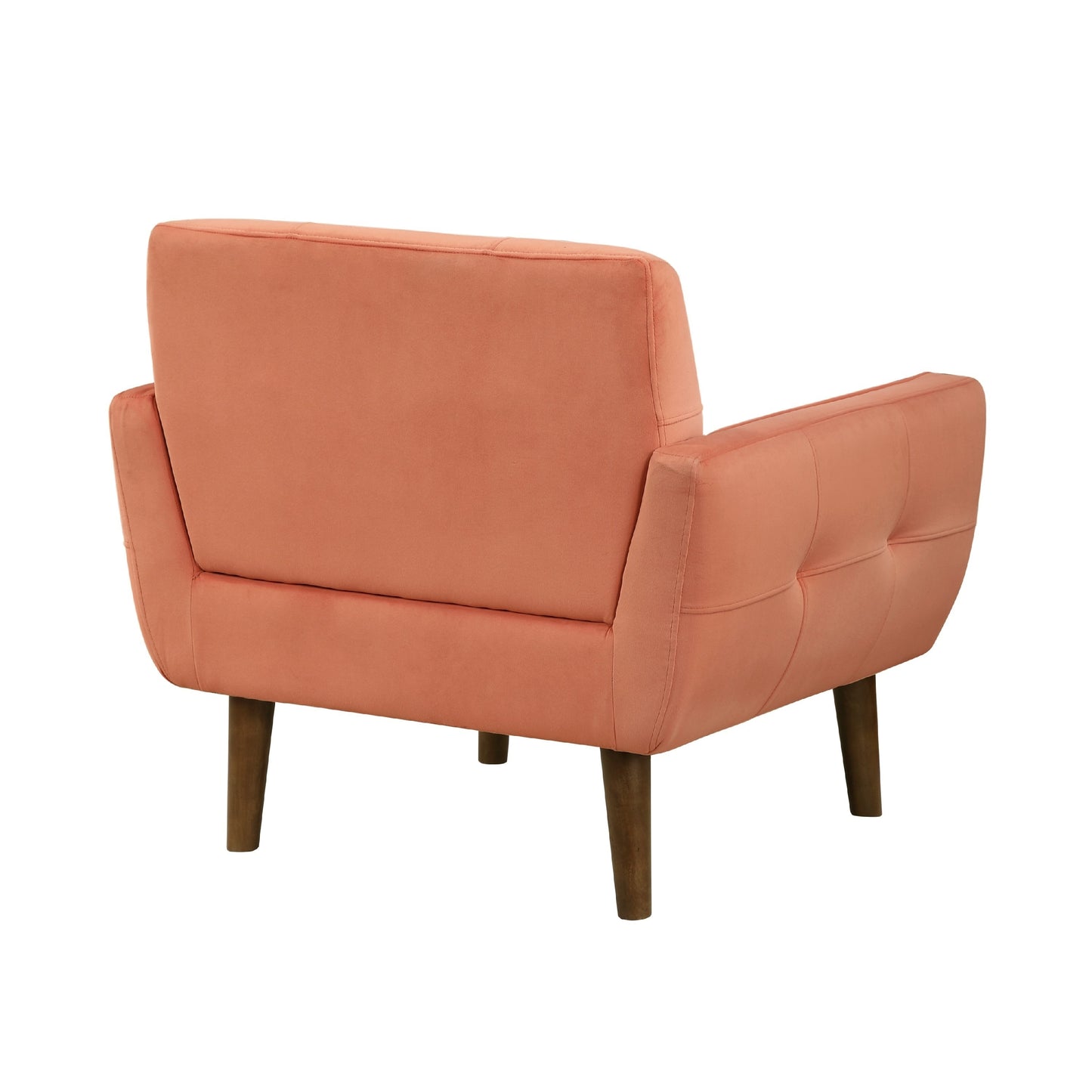 Roa Accent Armchair, Coral Orange Velvet, Tufted Back w Tapered Legs