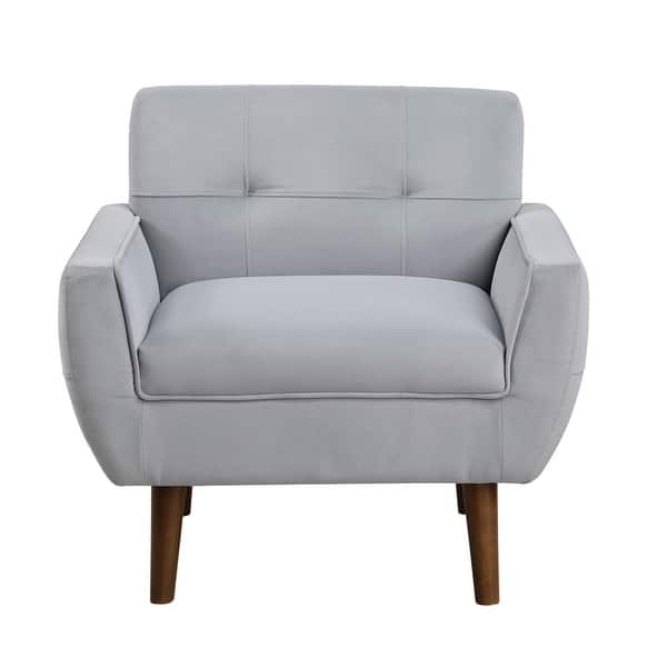 Roa Accent Armchair, Light Gray Velvet, Tufted Back w Tapered Legs