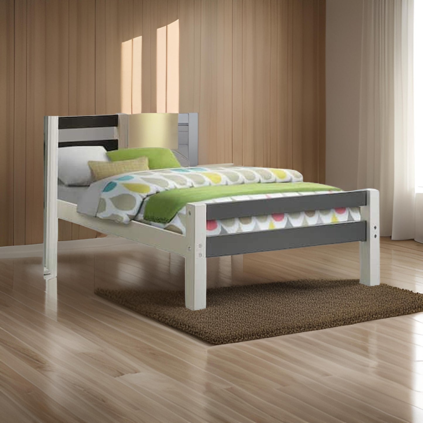 Cian Twin Size Platform Bed, Shaker Style Design, Navy Blue Wood Frame
