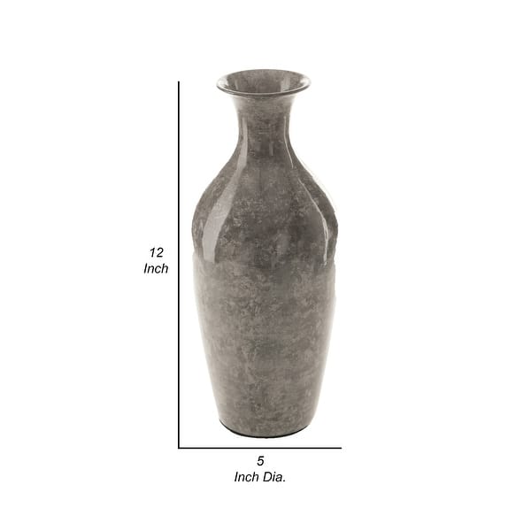Rock 12 Inch Flower Vase, Decorative Thin Neck, High Gloss Gray Finish