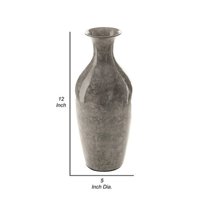 Rock 12 Inch Flower Vase, Decorative Thin Neck, High Gloss Gray Finish