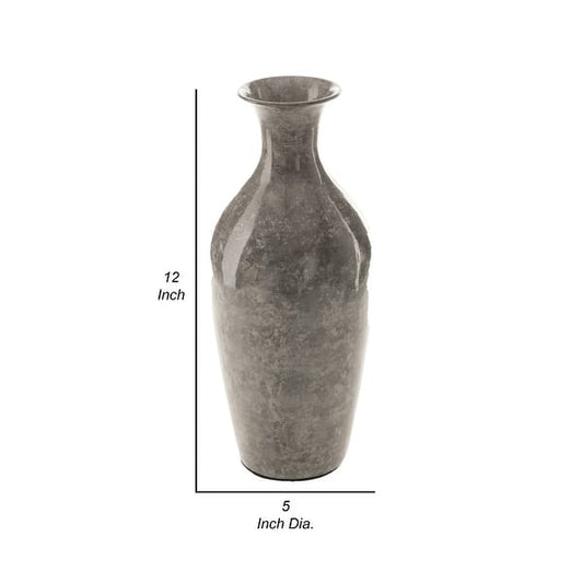 Rock 12 Inch Flower Vase, Decorative Thin Neck, High Gloss Gray Finish