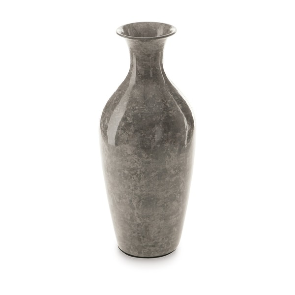 Rock 12 Inch Flower Vase, Decorative Thin Neck, High Gloss Gray Finish