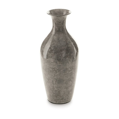 Rock 12 Inch Flower Vase, Decorative Thin Neck, High Gloss Gray Finish