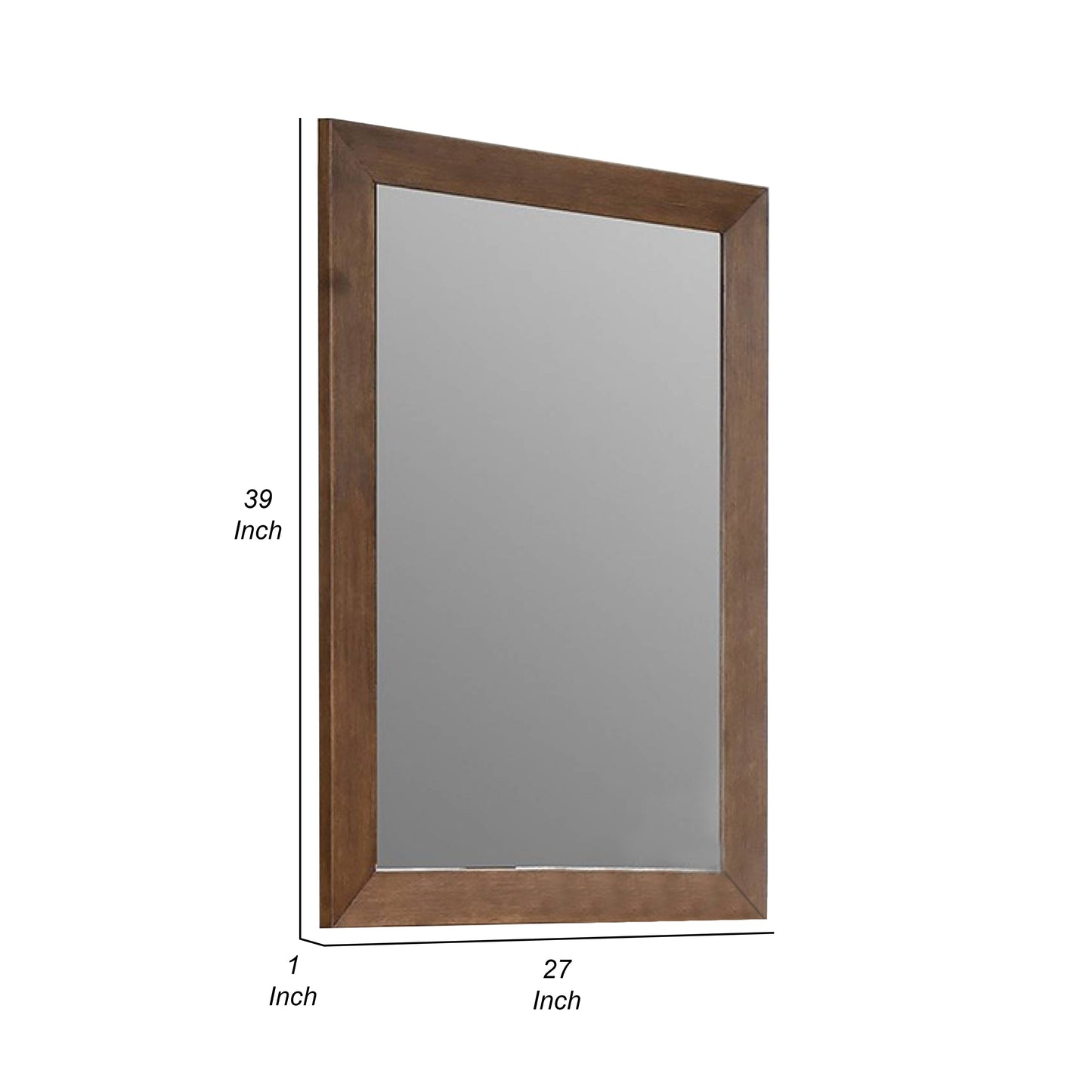 Roma Dresser Mirror, 39 Inch Rectangular Frame, Walnut Brown Solid Wood