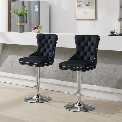 Core Set of 2 Swivel Barstool Chairs, Gray Wood, Channeled Velvet