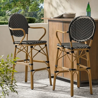 46 Inch Outdoor Barstool Chair Set of 2, Red White Brown Woven Wicker
