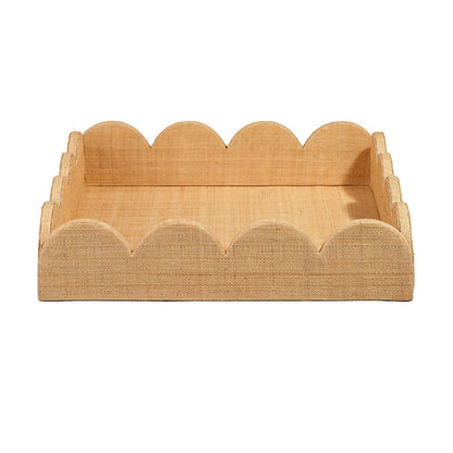 Rori Decorative Accessory Tray, Scalloped Edge 15 Inch Brown Raffia