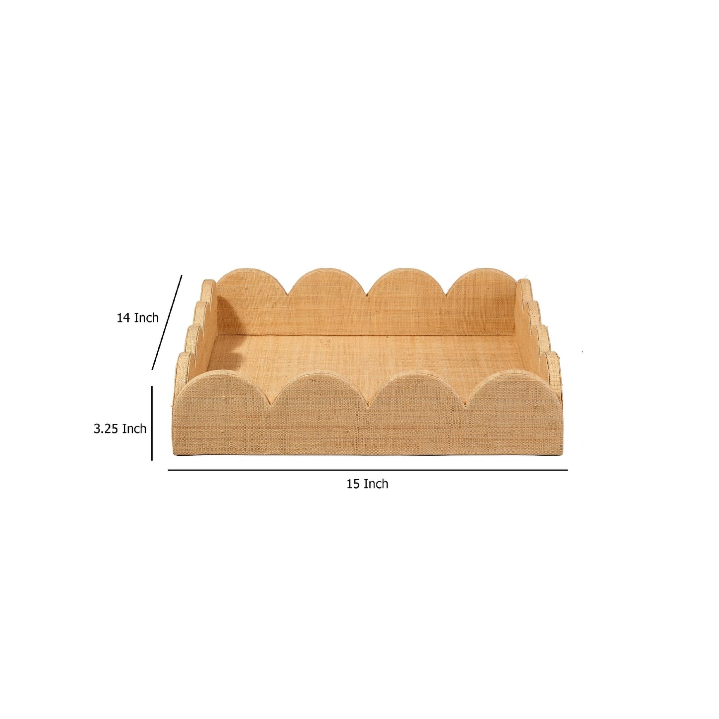 Rori Decorative Accessory Tray, Scalloped Edge 15 Inch Brown Raffia