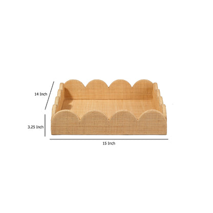 Rori Decorative Accessory Tray, Scalloped Edge 15 Inch Brown Raffia