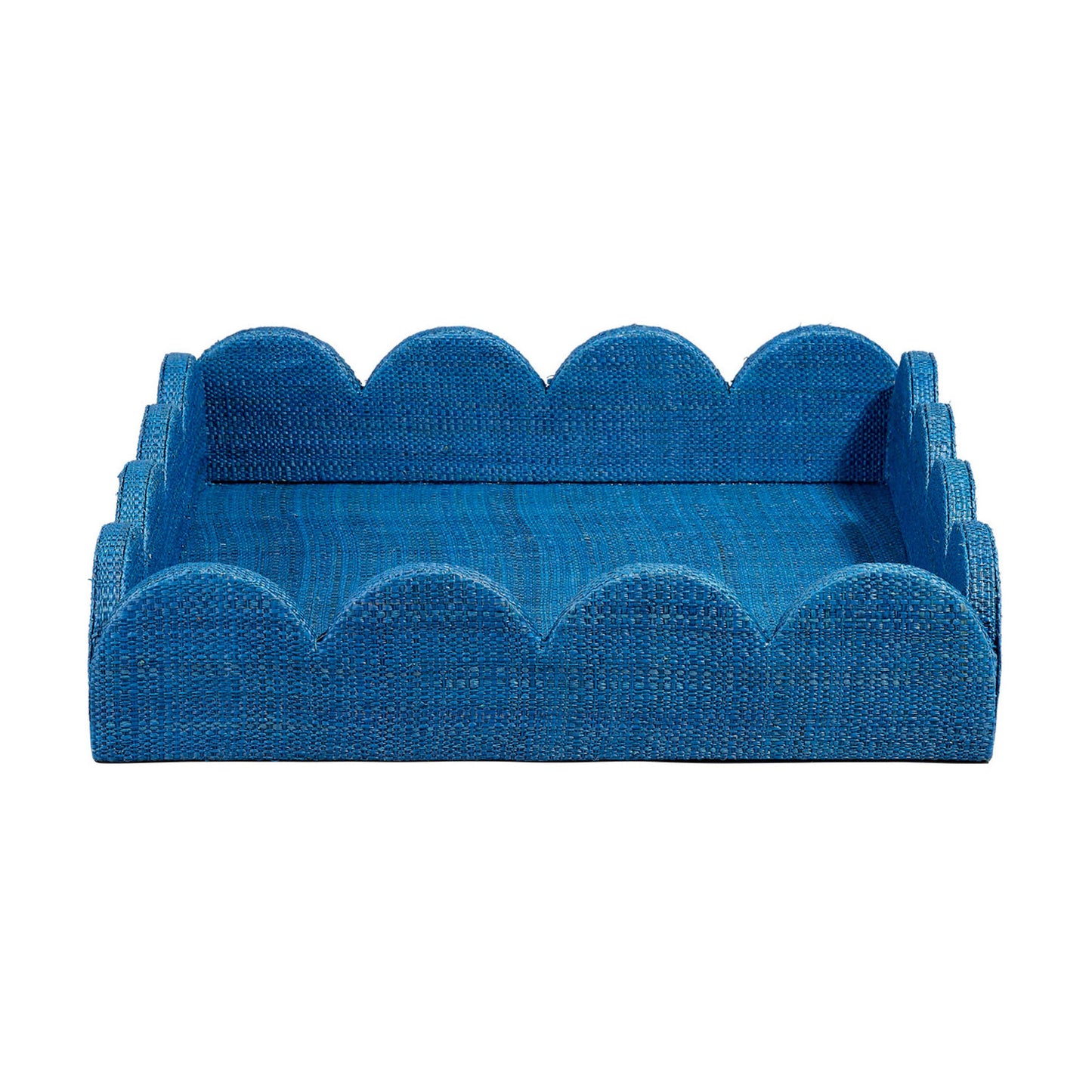 Rori Decorative Accessory Tray, Scalloped Edge 15 Inch Blue Raffia