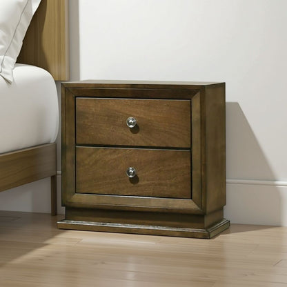 Rouk 24 Inch 2 Drawer Nightstand, Transitional, Walnut Brown Solid Wood