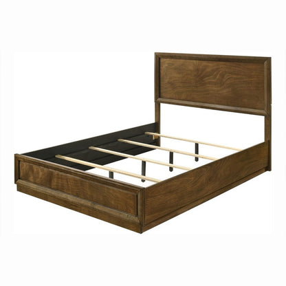 Rouk Queen Size Bed w Panel Headboard, Walnut Brown Okume Veneer