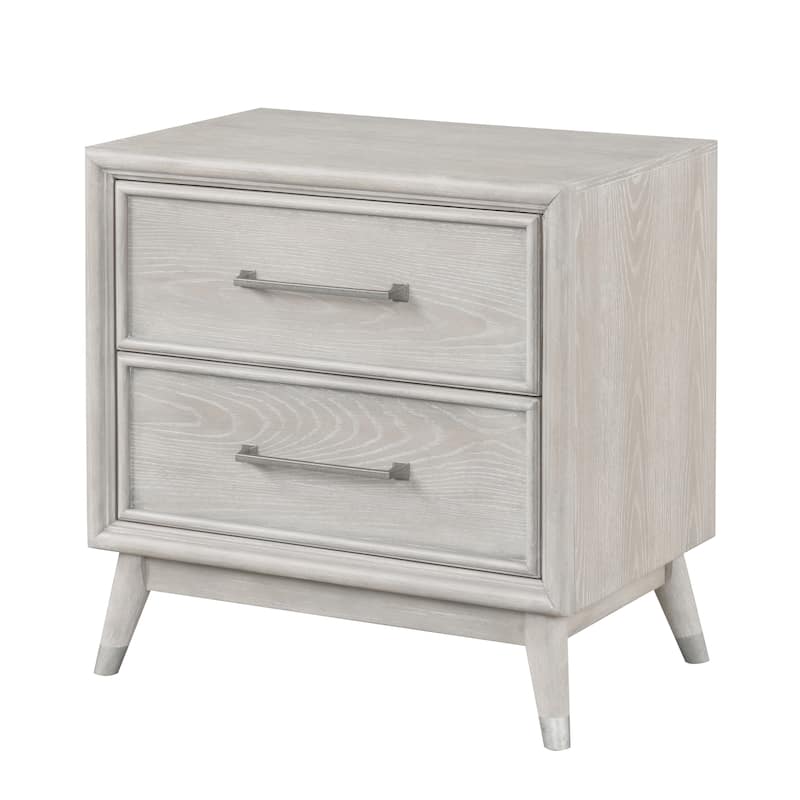 Athon Nightstand with 2 Drawers, Built-In Charging Port, Ivory Wood