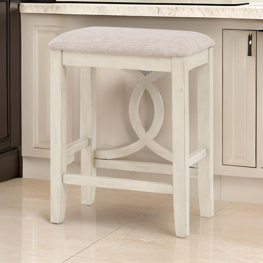 Ruth 25 Inch Counter Height Stool Set of 2, Beige Polyester Padded, White