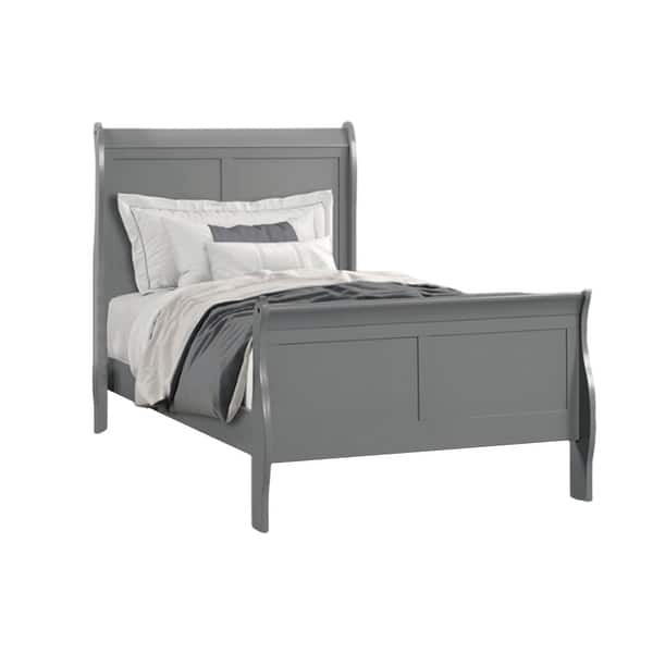 Ryla Twin Size Bed, Sleigh Panel Headboard, Classic Light Gray Solid Wood