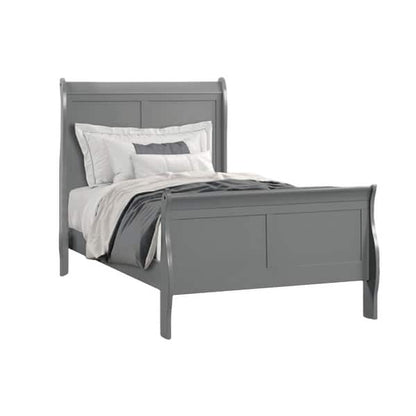 Ryla Twin Size Bed, Sleigh Panel Headboard, Classic Light Gray Solid Wood
