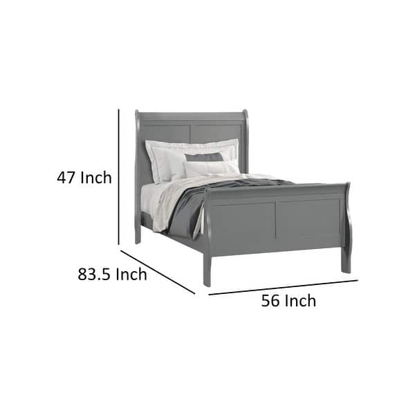 Ryla Twin Size Bed, Sleigh Panel Headboard, Classic Light Gray Solid Wood