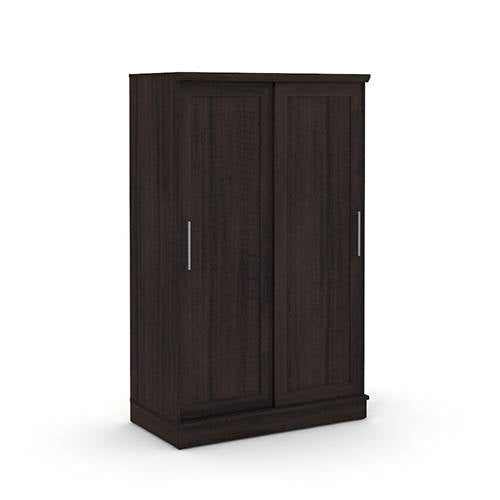 FarmHouse Espresso Oak Sliding Doors Garment Rod Wardrobe Armoire — Chic Home-Decor