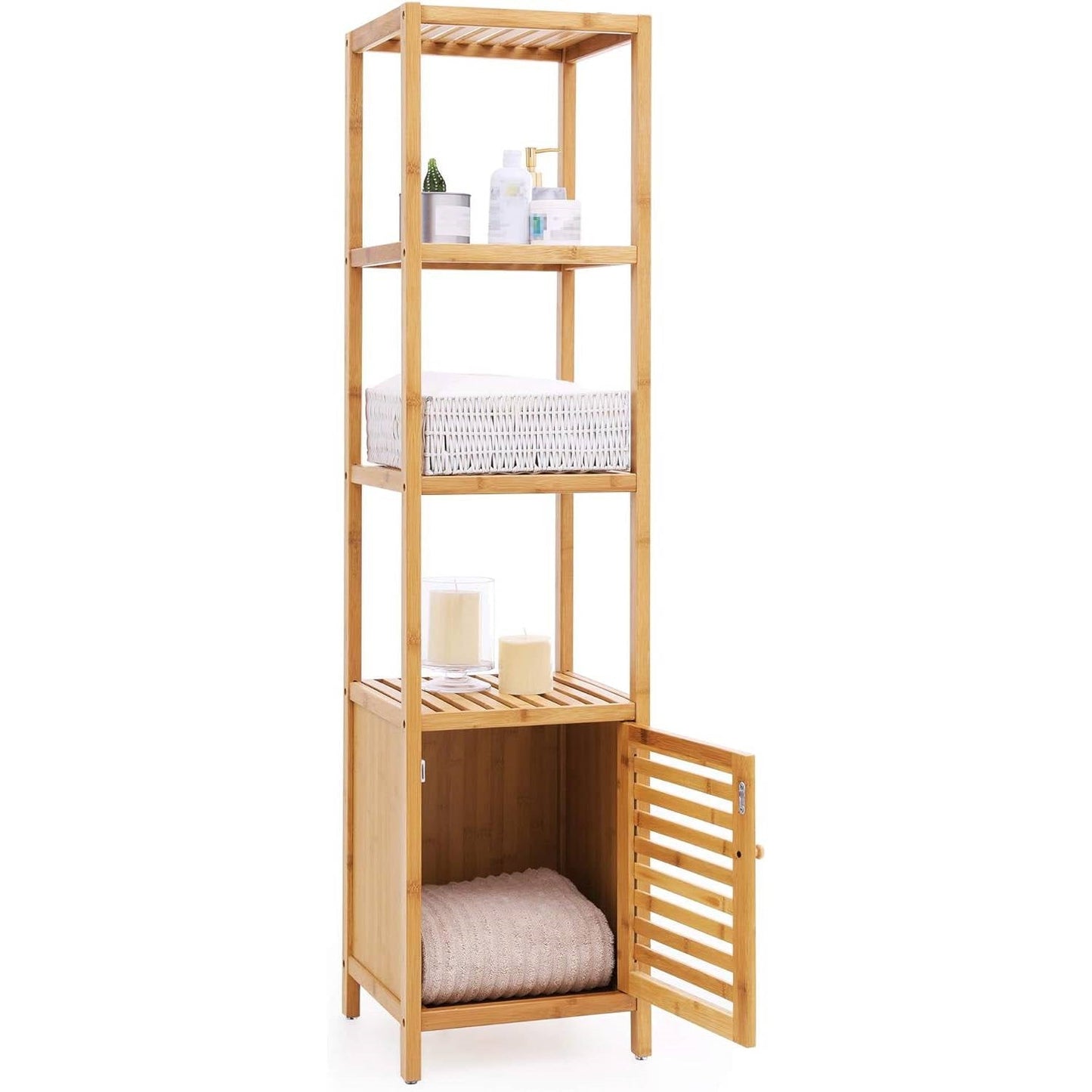 Slim 3-Shelf Bamboo Wood Bookcase Shelving Unit with Bottom Storage Cabinet — Chic Home-Decor
