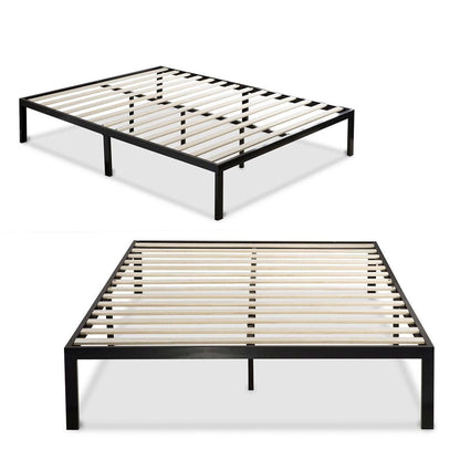 Twin size black metal platform bed frame with wood slats, minimalist modern design by FastFurnishings