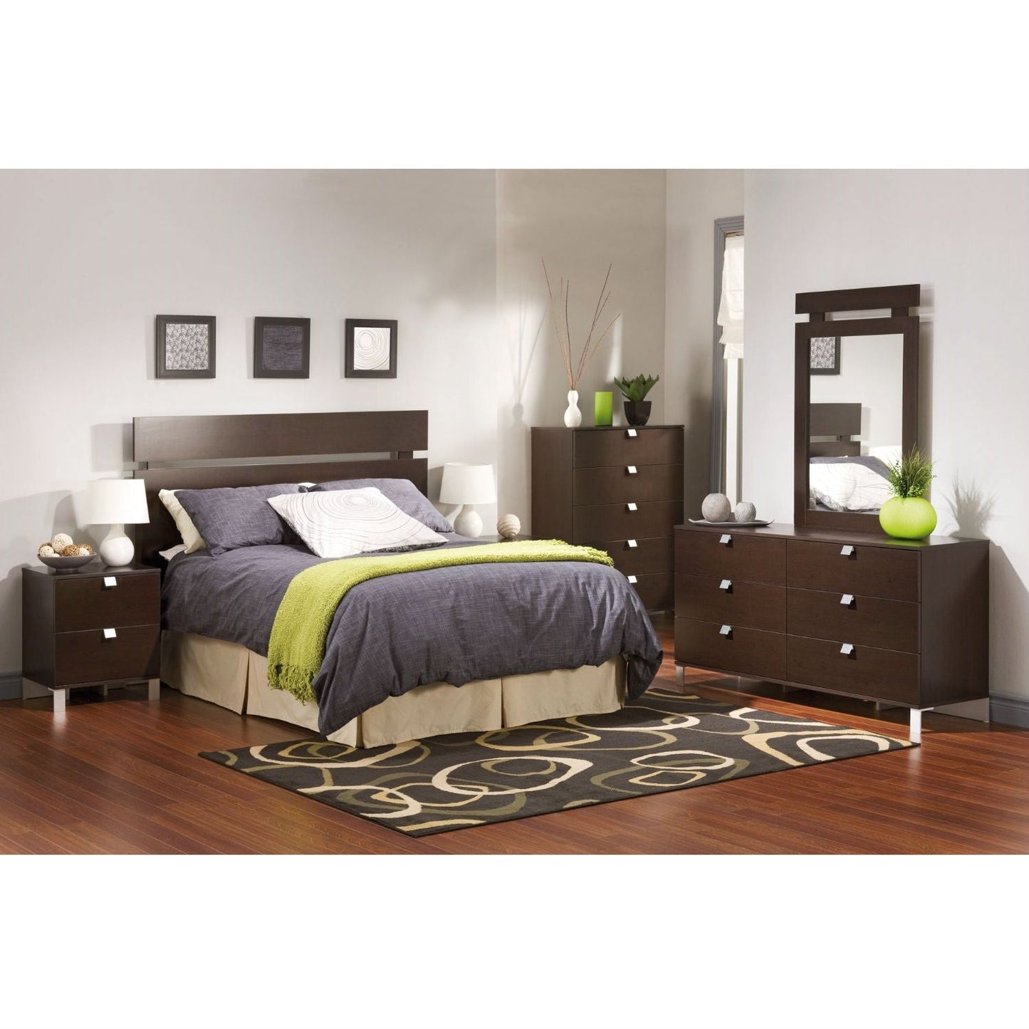 Full / Queen size Modern Headboard in Dark Brown Chocolate Finish
