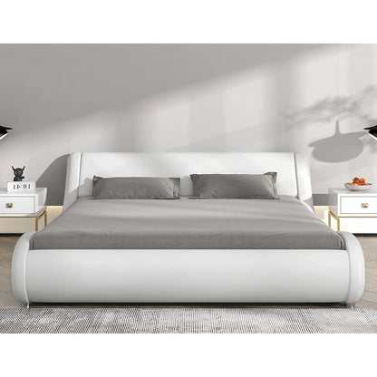 Queen Modern White Faux Leather Upholstered Platform Bed Frame with Headboard — Chic Home-Decor
