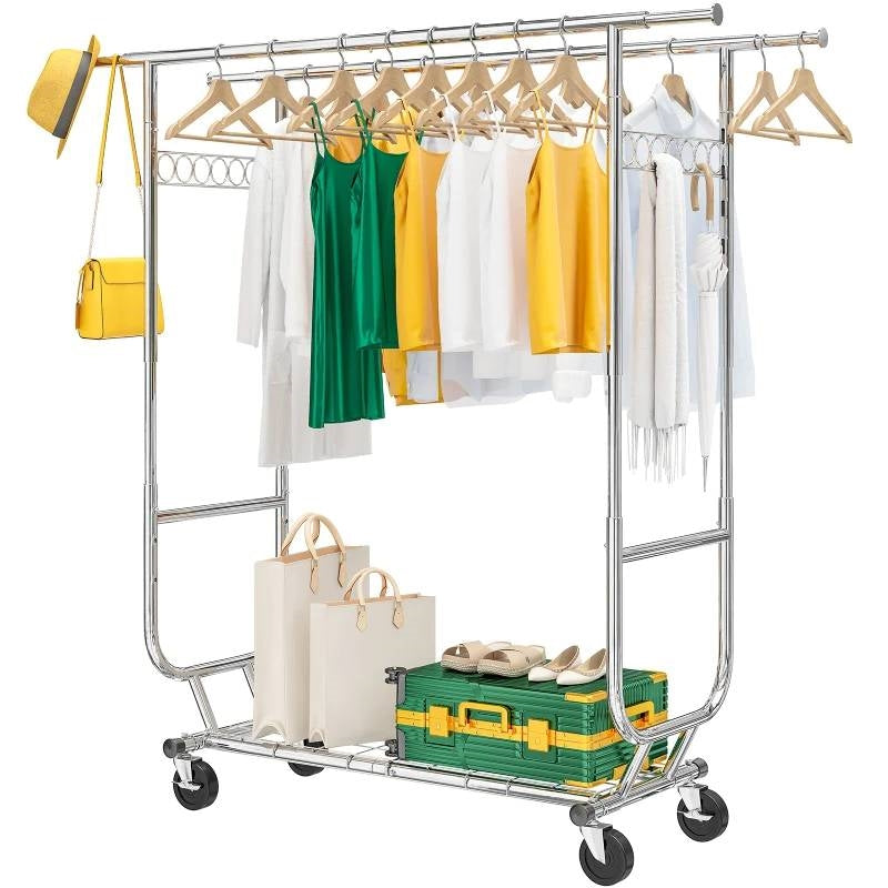 Heavy Duty Double Bar Clothes Garment Rack on Wheels - 600 lbs Capacity — Chic Home-Decor