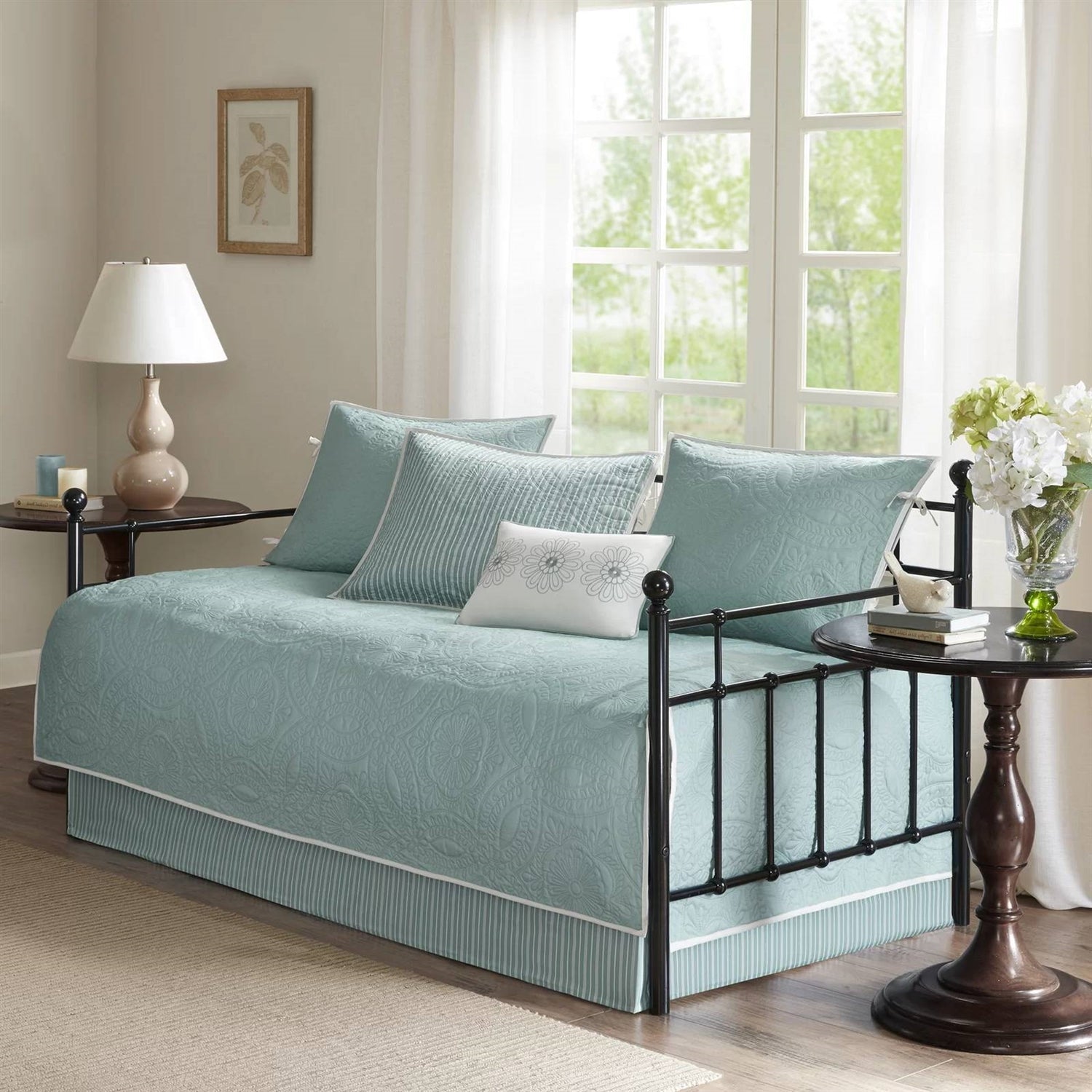 6-Piece Farmhouse Quilted Seafoam Blue Green Teal Reversible Daybed Cover Set — Chic Home-Decor