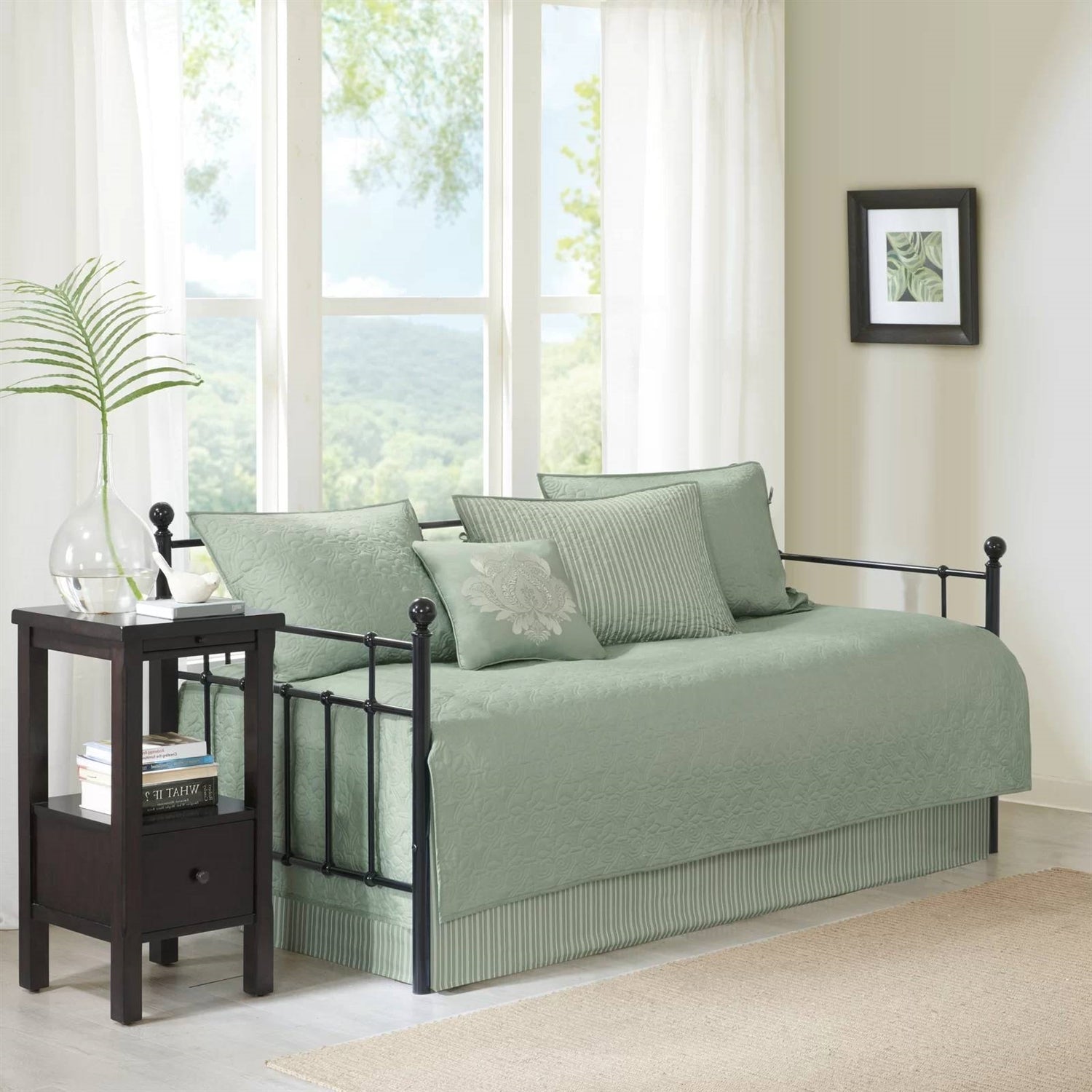 6-Piece Country Cottage Quilted Seafoam Green Reversible Daybed Cover Set — Chic Home-Decor