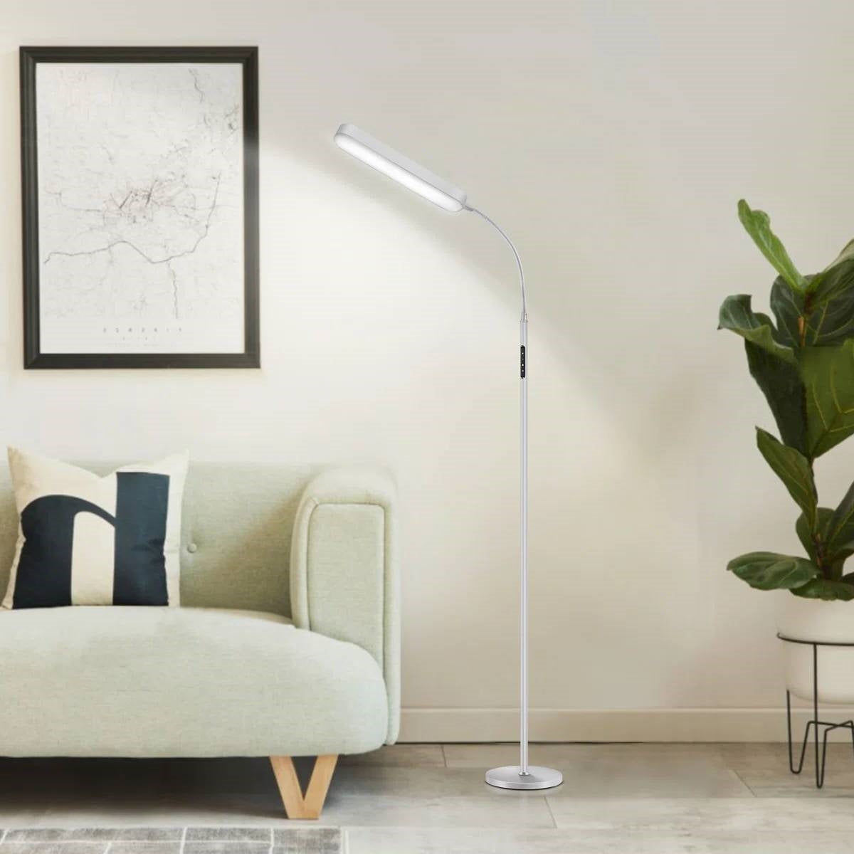 Silver 68-inch LED Dimmable Gooseneck Floor Lamp Reading Light with Remote