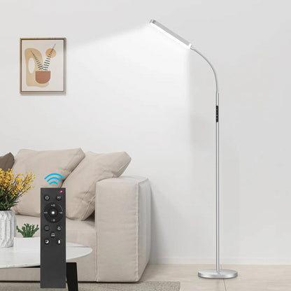 Silver 68-inch LED Dimmable Gooseneck Floor Lamp Reading Light with Remote