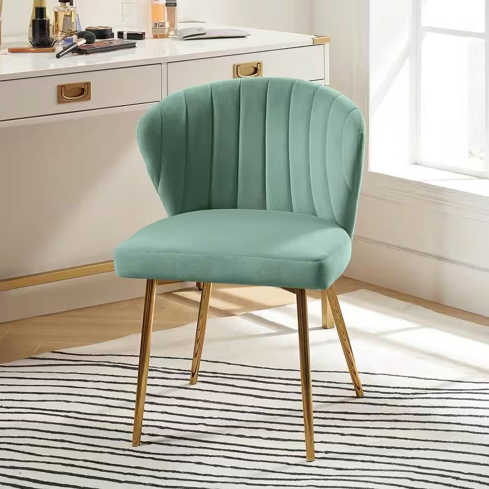 Sage Green Velvet Upholstered Wingback Accent Side Chair with Gold Metal Legs — Chic Home-Decor