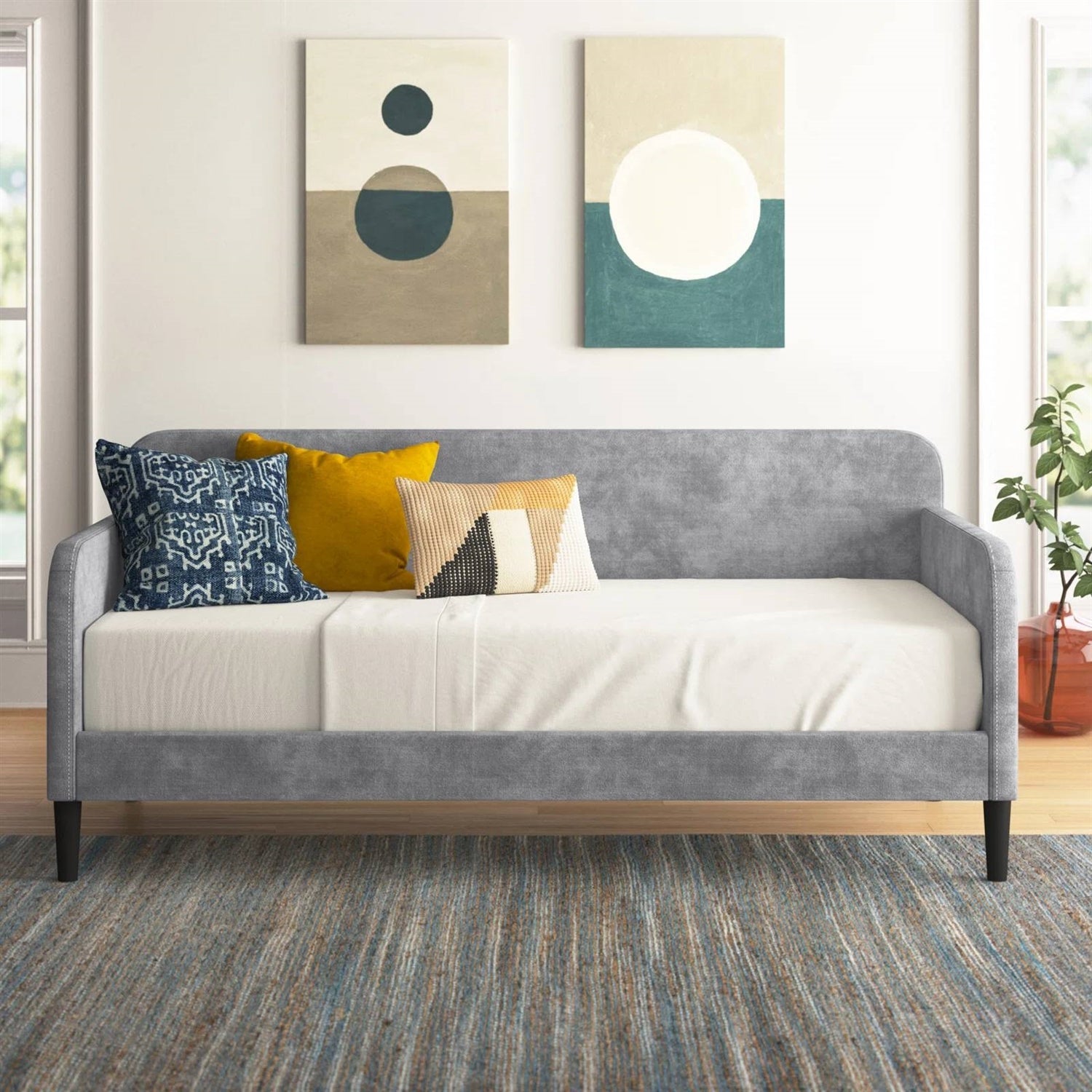 Twin size Modern Grey Silver Velvet Upholstered Daybed — Chic Home-Decor