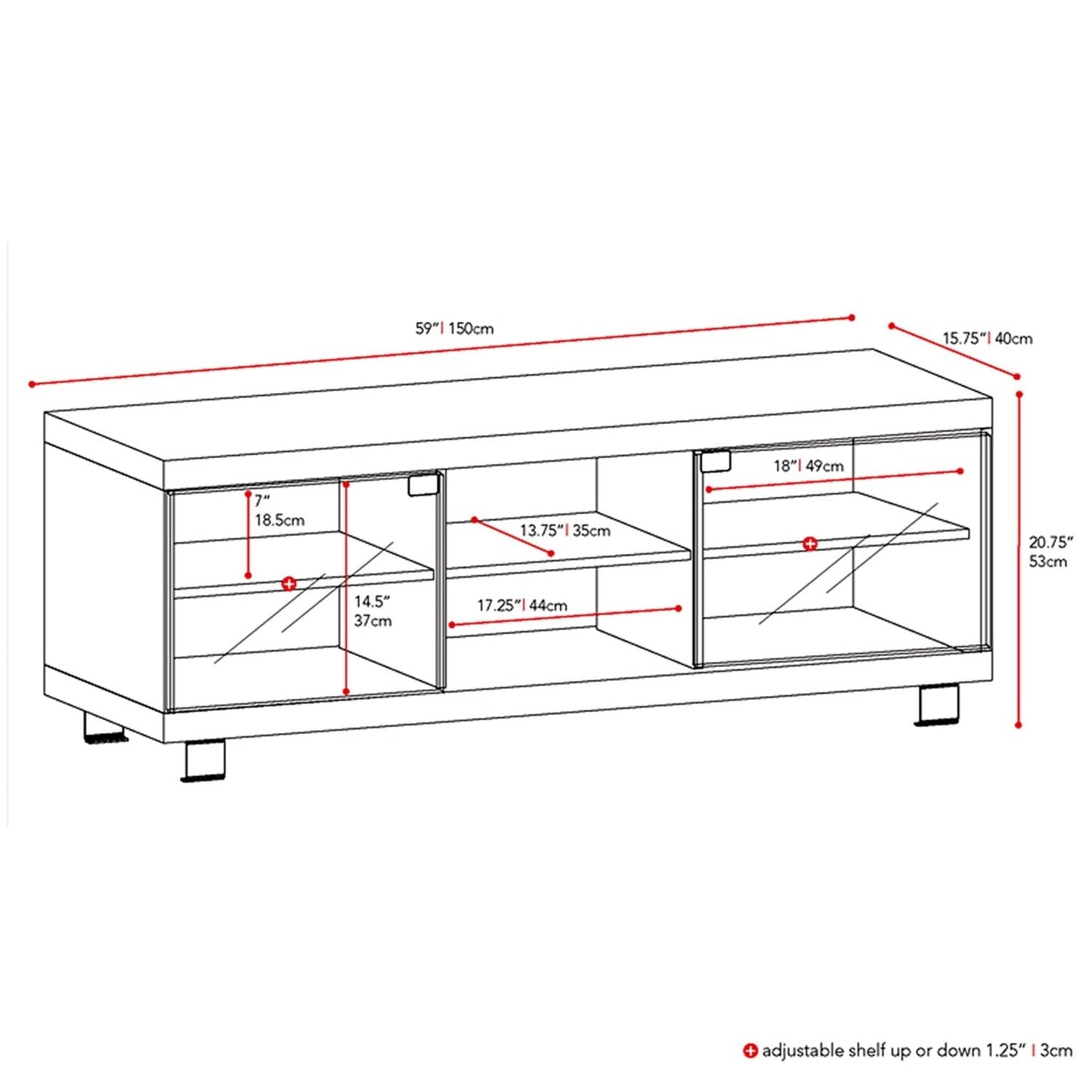 Modern Black TV Stand with Glass Doors - Fits up to 68-inch TV