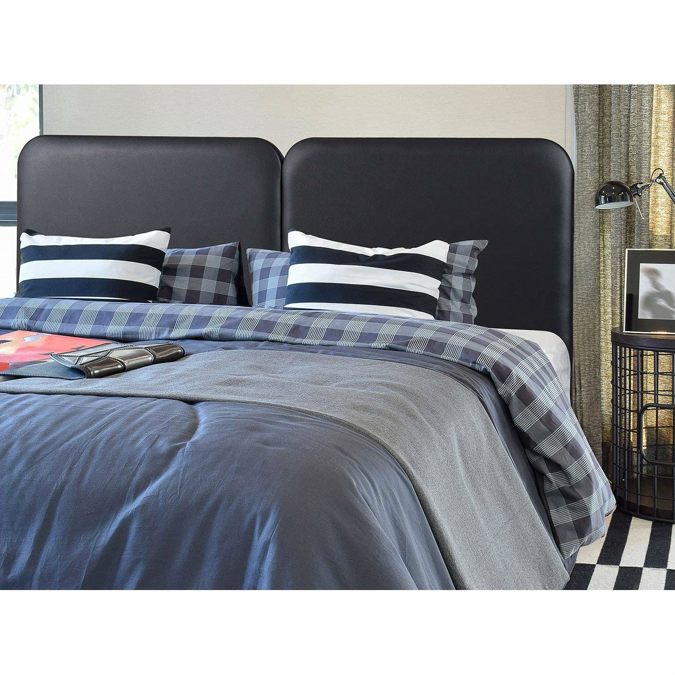 Full size Memory Foam Padded Steel Frame Black Faux Leather Headboard