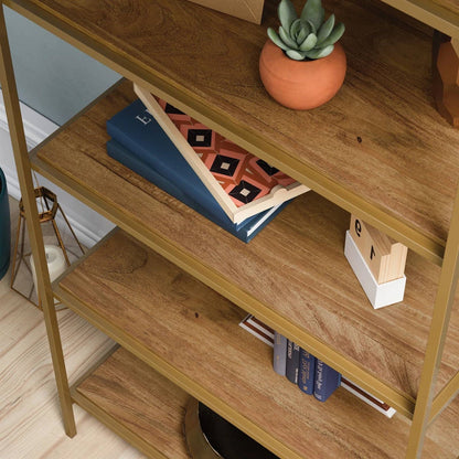 Elegant Gold Metal Display Rack Etagere Bookcase with 5 Wooden Storage Shelves