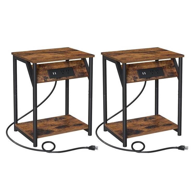 Set of 2 -  Nightstand End Tables Charging Station with 2 USB ports — Chic Home-Decor