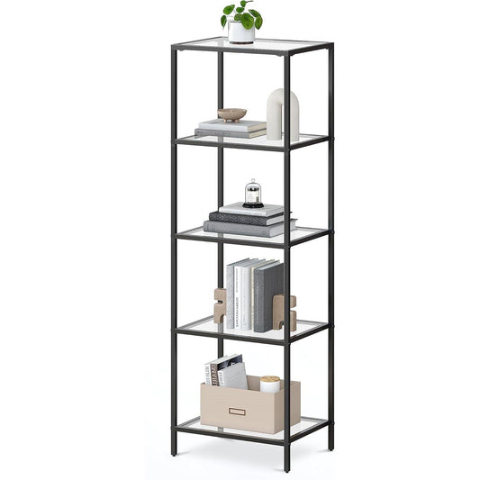 Black Metal Frame Glass Shelf Bookcase 4-Shelves Shelving Unit — Chic Home-Decor