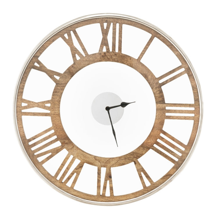 Natural Wood 16-inch Classic Farmhouse Roman Numerals Wall Clock — Chic Home-Decor