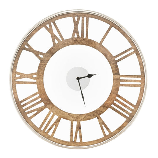Natural Wood 16-inch Classic Farmhouse Roman Numerals Wall Clock — Chic Home-Decor