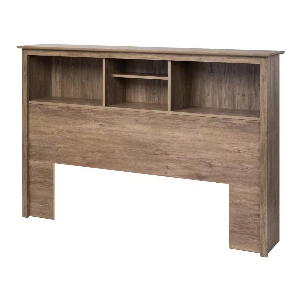 Full / Queen size Freestanding Bookcase Headboard in Grey Brown Wood Finish — Chic Home-Decor