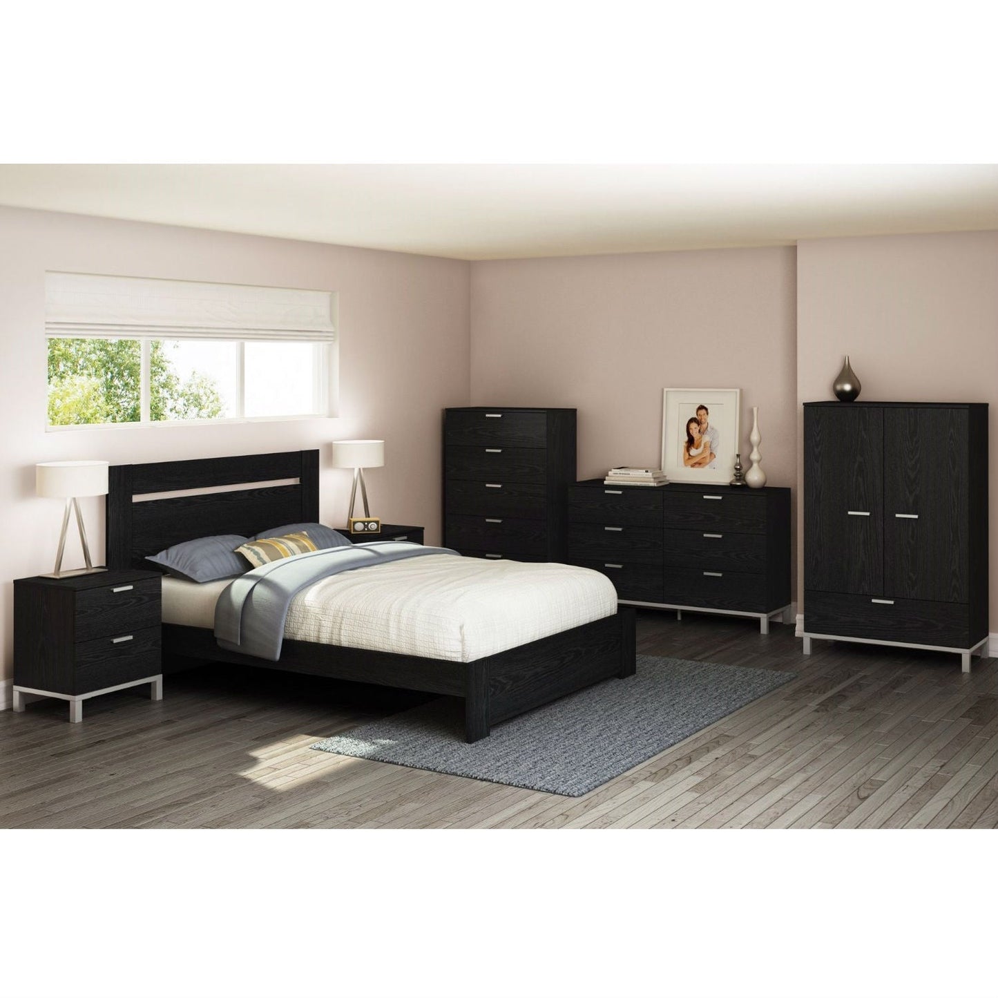 Full / Queen size Contemporary Headboard in Black Oak Finish