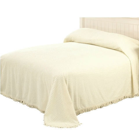 King size Ivory Bedspread 100-Percent Cotton Chenille with Fringed Edges