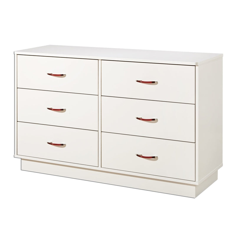 6-Drawer Double Dresser in White Finish with Interchangeable Handles