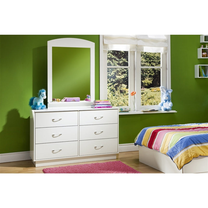 6-Drawer Double Dresser in White Finish with Interchangeable Handles
