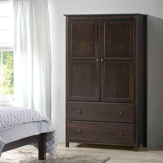 Brown Espresso Solid Wood Bedroom Armoire Wardrobe Cabinet with Hanging Bar — Chic Home-Decor